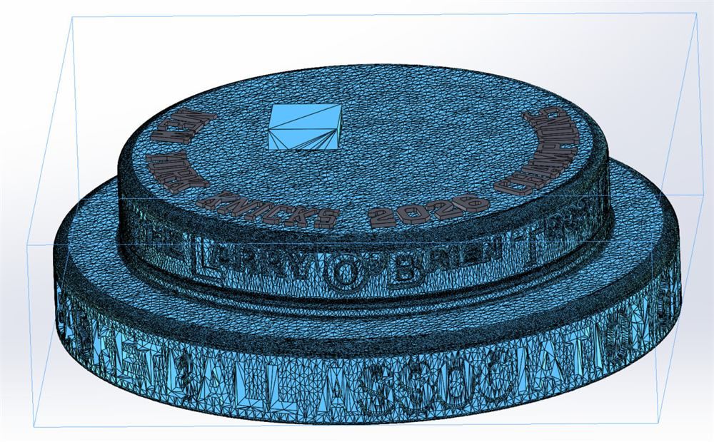 Detailed CAD mesh model with embossed lettering