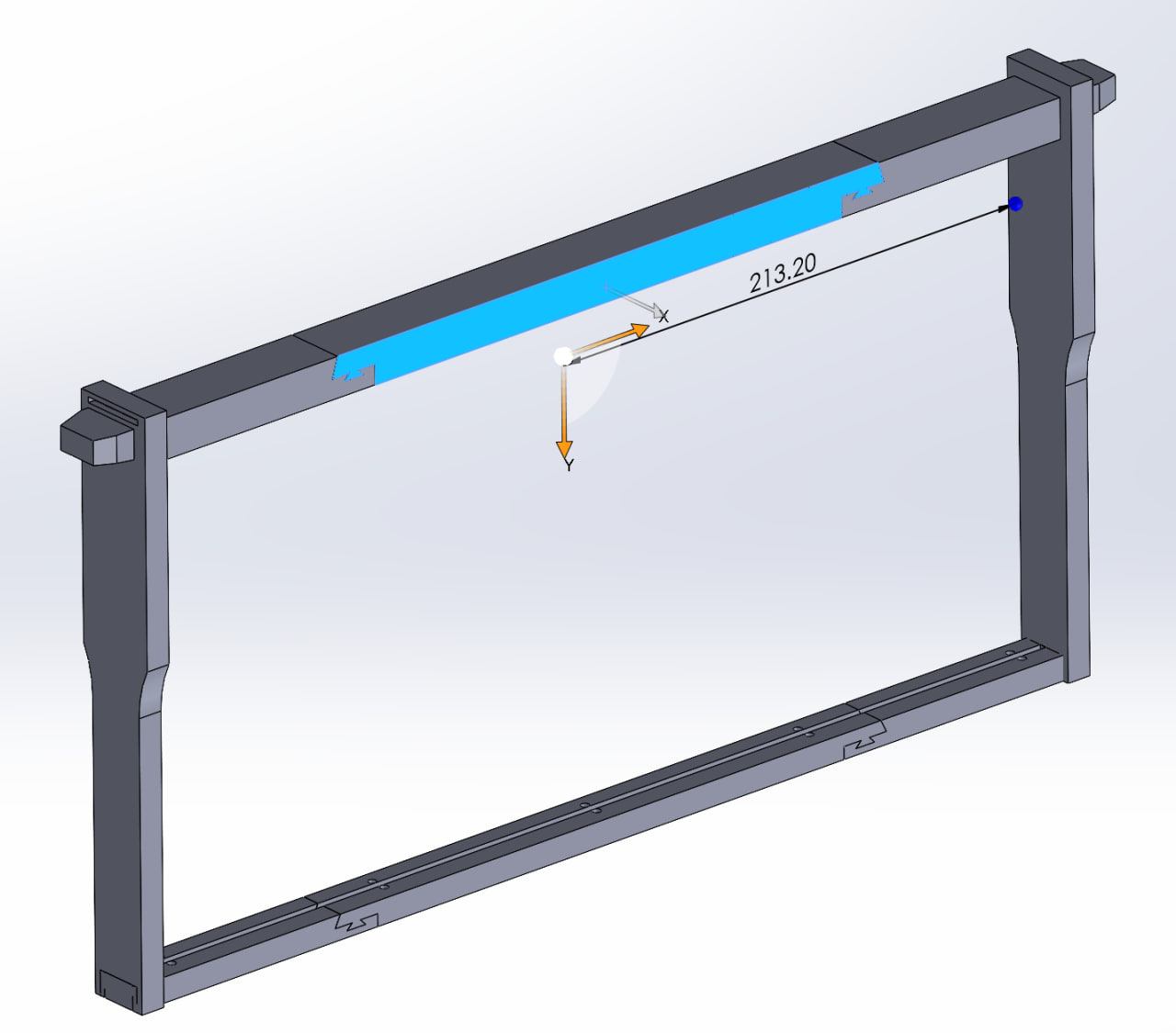 Dimensioned SolidWorks CAD assembly frame ready for manufacturing